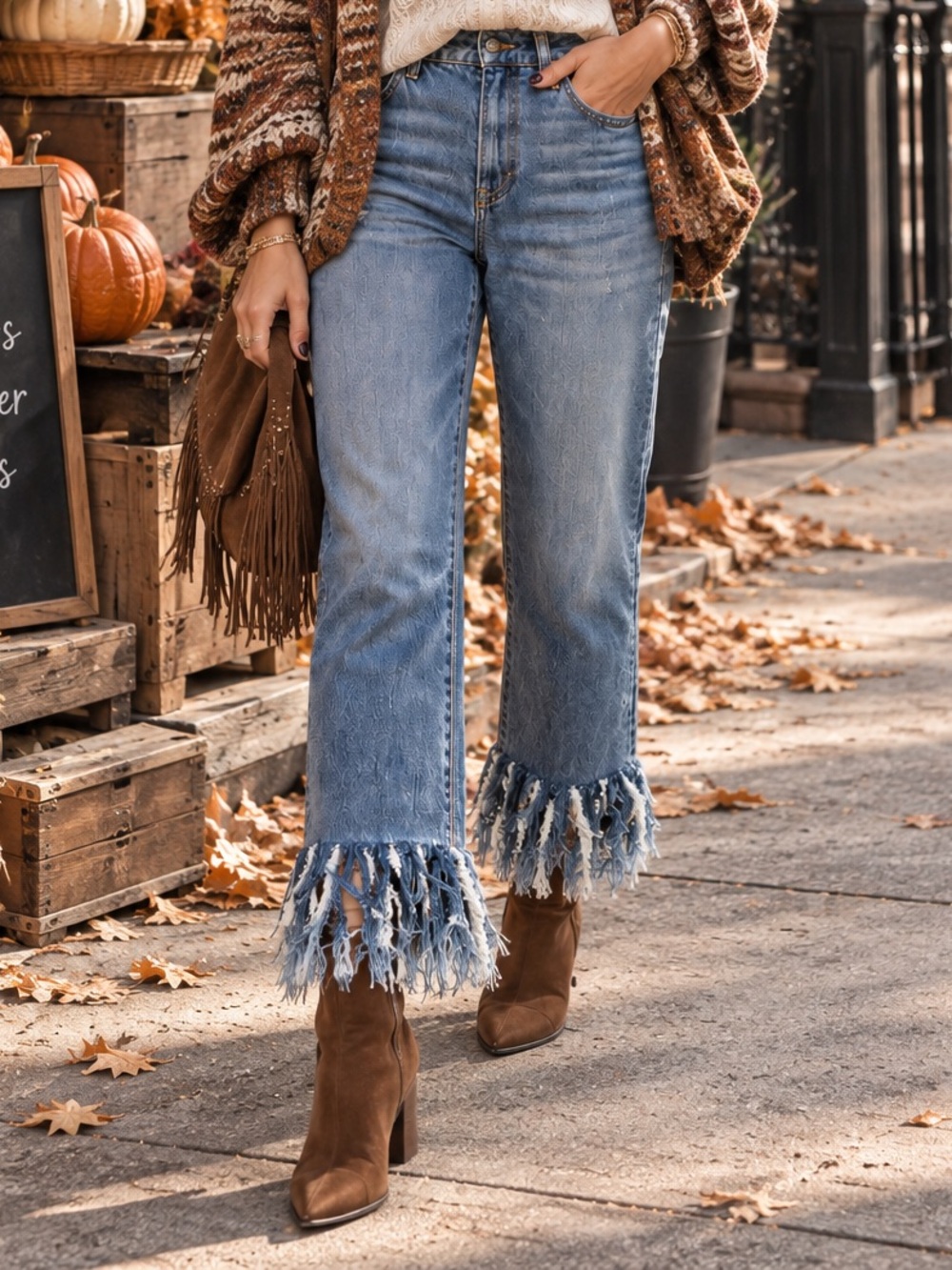 Pilcro and the Letterpress Boho Jeans Size 29 Fringe Hem Cropped Straight Leg